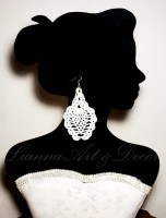 Horgolt fülbevaló, fehér, ananász